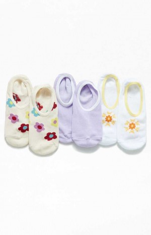 Calcetines PacSun 3 Pack Smiley Daisy No-Show Mujer Multicolor | LOHSX4135