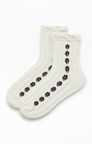 Calcetines PacSun Daisy Textured Mujer Blancas | PVOQE0284