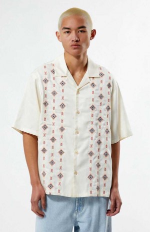 Camisas PacSun Archie Embroidered Oversized Camp Hombre Creme | WANOT0673