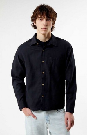 Camisas PacSun Black Cropped Classic Long Sleeve Hombre Negras | YNCSO0814