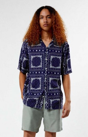 Camisas PacSun Blue Paisley Camp Hombre Azules | JMALS2495