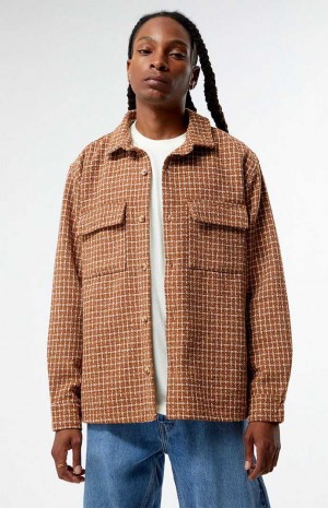 Camisas PacSun Brown Classic Tweed Oversized Shacket Hombre Marrones | IBTLR1970