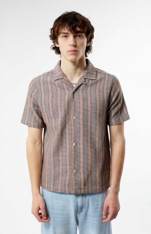 Camisas PacSun Brown Woven A Rayas Camp Hombre Marrones | YNRCU6452