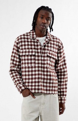 Camisas PacSun Cropped Embroidered Flannel Hombre Burdeos | TSGER0395