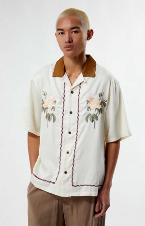 Camisas PacSun Eli Oversized Camp Hombre Creme | LHDPR9574