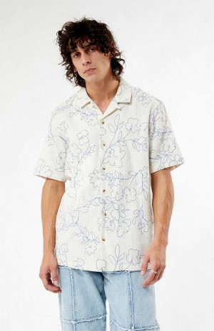 Camisas PacSun Embroidered Floral Camp Hombre Blancas | JQPLN8493