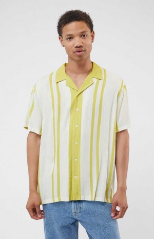 Camisas PacSun Gold Nouveau Stripe Woven Camp Hombre Doradas | VGBRP6924