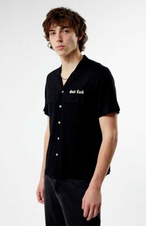 Camisas PacSun Good Luck Woven Camp Hombre Negras | QMYRP0875