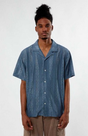 Camisas PacSun Niall Oversized Camp Hombre Azules | YMOQX0195