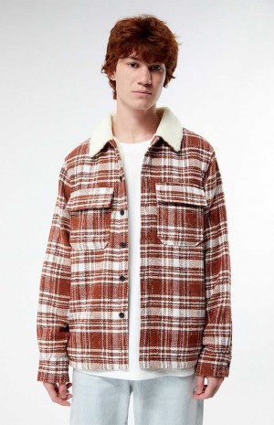 Camisas PacSun Plaid Sherpa Shacket Hombre Naranjas | LXVFC8640