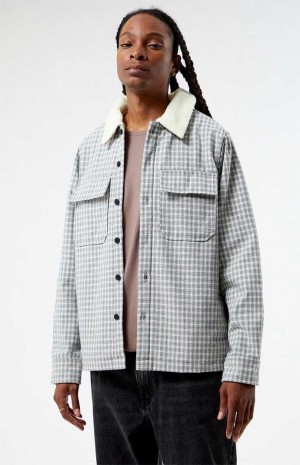 Camisas PacSun Plaid Sherpa Shacket Hombre Gris | YWTMU6407