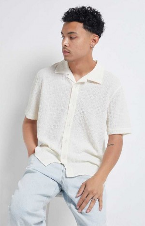 Camisas PacSun Pointelle Woven Button Down Hombre Creme | GWQTR8095