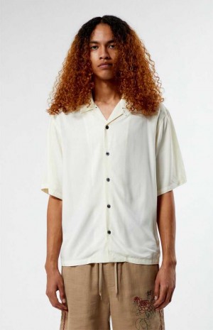 Camisas PacSun Recycled Solid White Camp Hombre Creme | WUGQF9275