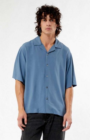 Camisas PacSun Solid Mirage Oversized Camp Hombre Azules | YWTPQ0571