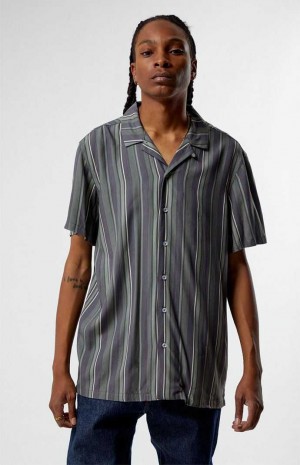 Camisas PacSun Viscose Stripe Camp Hombre Gris | GFAMT8307