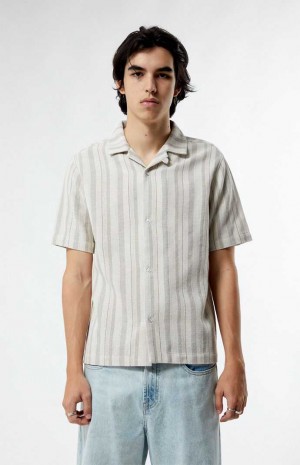 Camisas PacSun Weave Stripe Camp Hombre Creme | GNZOD9284