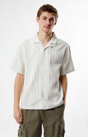 Camisas PacSun Weave Stripe Woven Camp Hombre Creme | WSTEQ3829