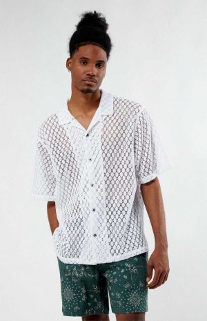 Camisas PacSun White Encaje Oversized Camp Hombre Blancas | FHKIV8731