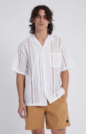 Camisas PacSun White Eyelet Resort Oversized Button Down Hombre | TSPJX8967