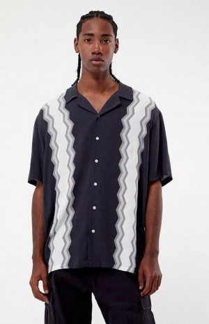 Camisas PacSun Zigzag Stripe Woven Camp Hombre Negras | GLIBO0267