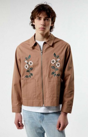 Chaquetas PacSun Embroidery Hombre Marrones | TYWRP1962