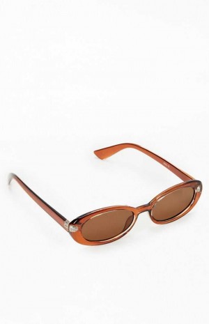 Gafas de Sol PacSun Brown Plástica Oval Mujer Marrones | VQDCM3692