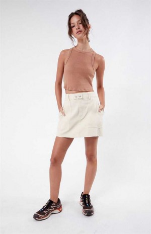 Pantalones PacSun Belted A-Line Mini Skirt Mujer Creme | SREVJ3574