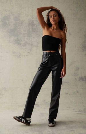 Pantalones PacSun Black Faux Cuero Asymmetrical Dad Mujer Negras | AXTJM7534