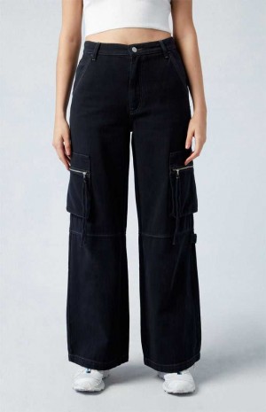 Pantalones PacSun Black High Waisted Anchos Leg Cargo Mujer Negras | JNYHM7948