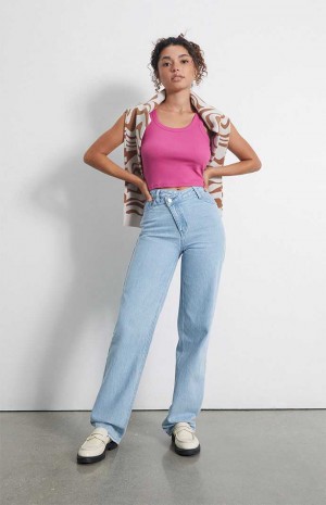 Pantalones PacSun Eco Asymmetrical Waistband '90s Boyfriend Mujer Indigo | DULBN6971