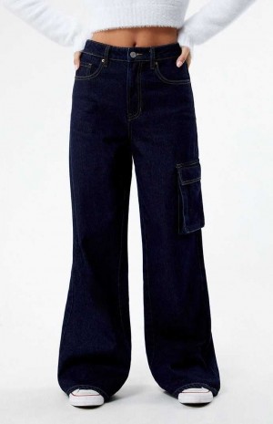 Pantalones PacSun Eco Dark Indigo High Waisted Anchos Leg Cargo Mujer Indigo Oscuro | GXPBY3197