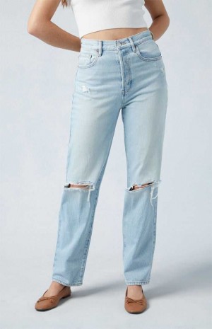 Pantalones PacSun Eco Light Blue Distressed Dad Mujer Indigo | MHIYV0457