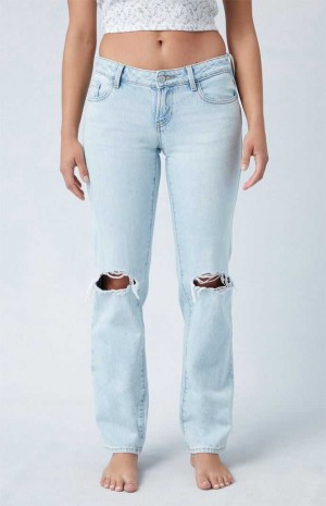 Pantalones PacSun Eco Light Blue Ripped Knee Low Rise Directo Leg Mujer Indigo | AOMNQ9607