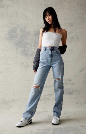 Pantalones PacSun Eco Light Blue Ripped '90s Boyfriend Mujer Indigo | QWTEU6187