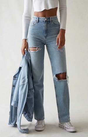 Pantalones PacSun Eco Light Blue Ripped '90s Boyfriend Mujer Indigo | ITRLU3816