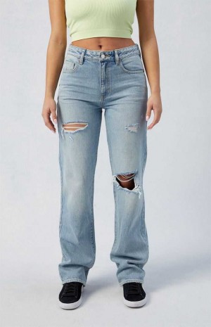 Pantalones PacSun Eco Light Indigo Ripped Millie Mid Rise '90s Boyfriend Mujer Indigo | BXOTQ0865