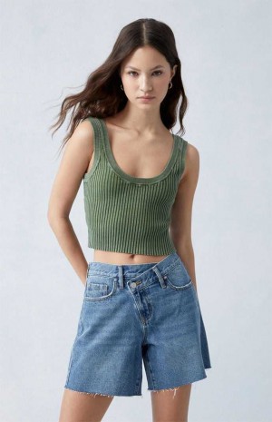 Pantalones PacSun Eco Medium Indigo Asymmetrical High Waisted Relaxed Jorts Mujer Indigo | TURSL7412