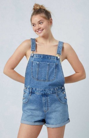 Pantalones PacSun Eco Medium Indigo Denim Corta Overalls Mujer Blancas | VICGM9416