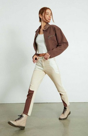 Pantalones PacSun Eco Tan & Brown Paneled Mom Mujer Marrones Marrones | TBRNP1492