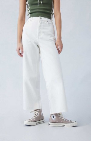 Pantalones PacSun Eco White Cropped Anchos Leg Mujer Indigo | XEJLT0537