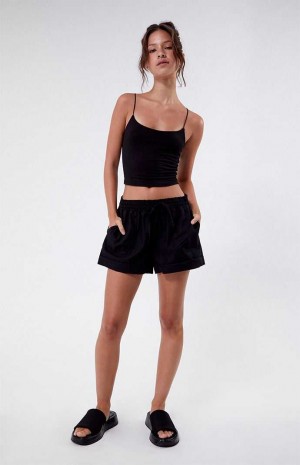 Pantalones PacSun Elastic Cintura Linen Mujer Negras | MPQCX5283