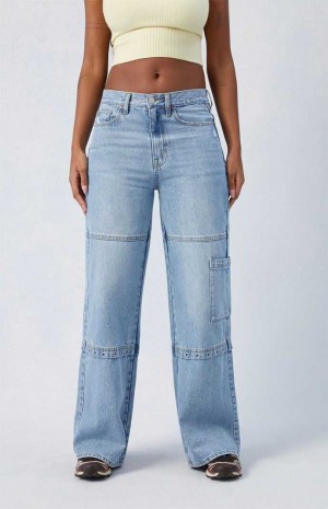 Pantalones PacSun Light Indigo Grommet Dakota Mid Rise gy Mujer Indigo | BPWMU8214