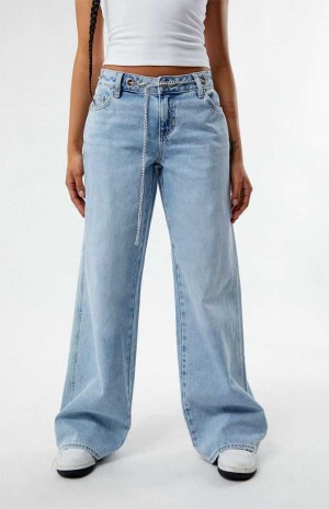 Pantalones PacSun Light Indigo Grommet Low Rise gy Mujer Indigo | DSLOB8053