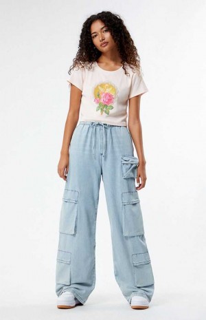 Pantalones PacSun Light Indigo Pull-On Cargo Mujer Indigo Claro | DFGQE6381