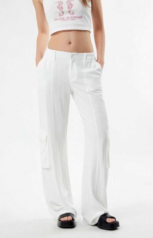 Pantalones PacSun Linen Cargo Mujer Blancas | AZXUE9420