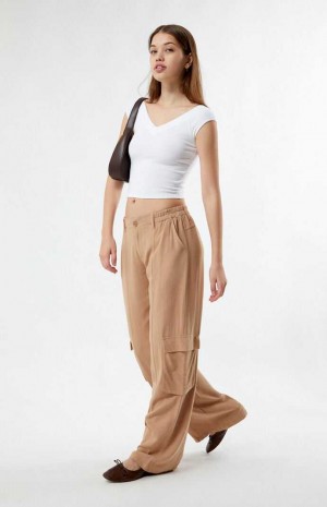 Pantalones PacSun Linen Cargo Mujer Marrones | QHWNG7518