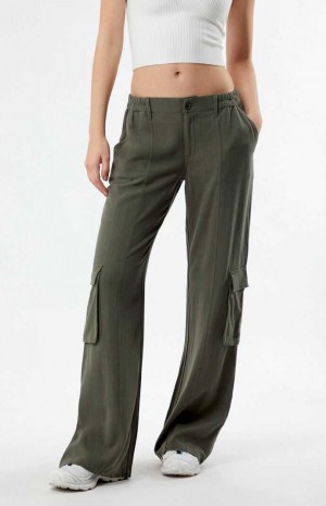 Pantalones PacSun Linen Cargo Mujer Verde Oliva | ITURK4197