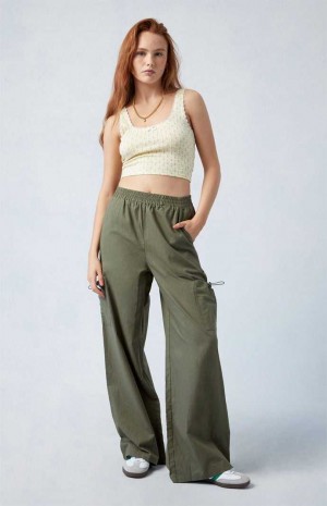 Pantalones PacSun Linen Pull-On gy Cargo Mujer Verde Oliva | DNHJF8569