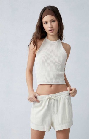 Pantalones PacSun Linen Tie Front Mujer Creme | TSOJP6183