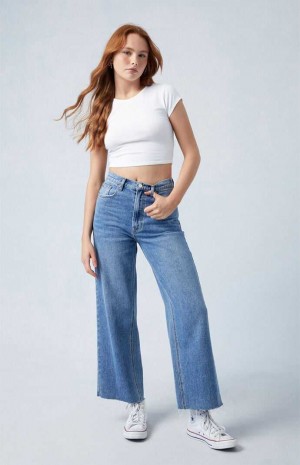 Pantalones PacSun Medium Indigo Cropped Anchos Leg Mujer Indigo | PBOIC9348